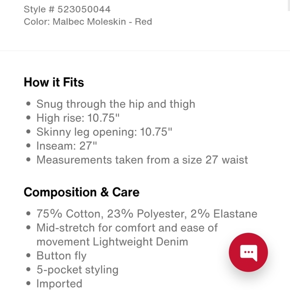 Levi's High-rise wedgie skinny malbec moleskin size 10 new with tags - Picture 5 of 5